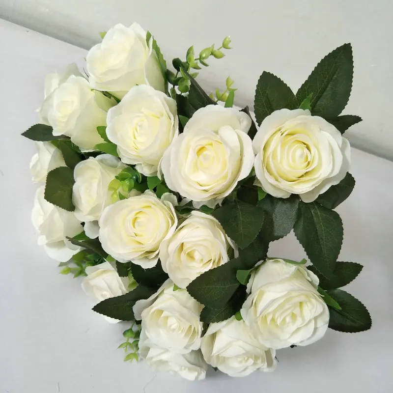Wholesale Silk Peony Artificial Flowers Rose Bouquet 18 Heads White