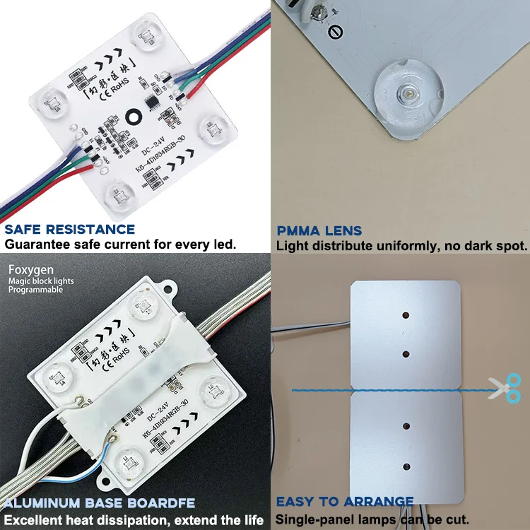 product wholesale full color programmable fluctuation smart dimming rgb ip20 dc24v 1935 ic 4leds led modules for advertising light box-7