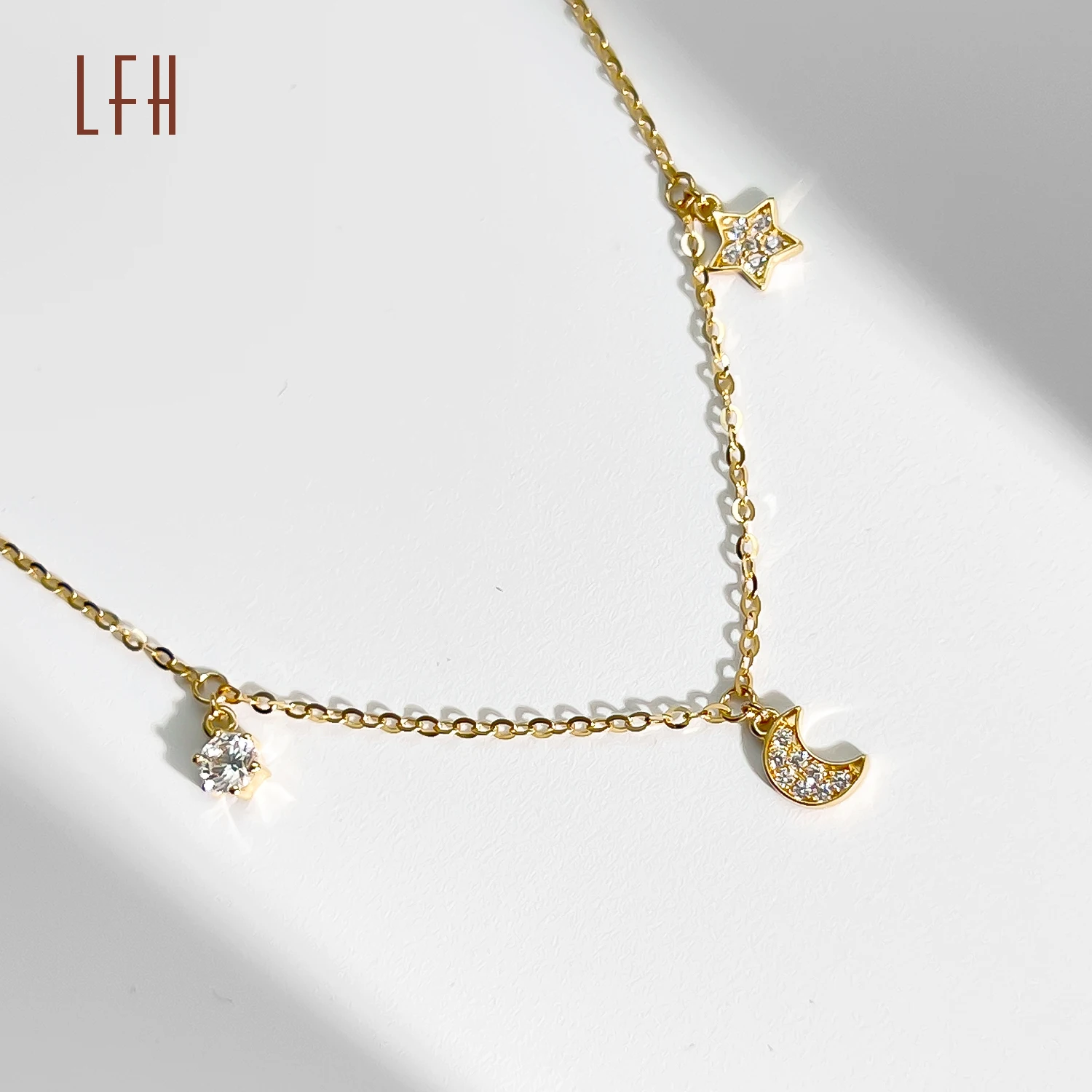 18k Gold Jewelry Star and Moon 18k Real Gold Zircon Necklace for women