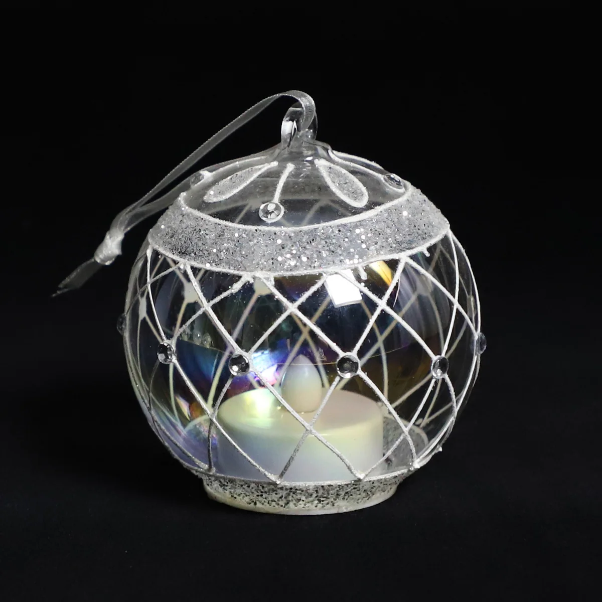 8cm Beautiful Christmas Glass Hanging Ball With Led Lights For Festivals Home Decoration Popular Ornaments