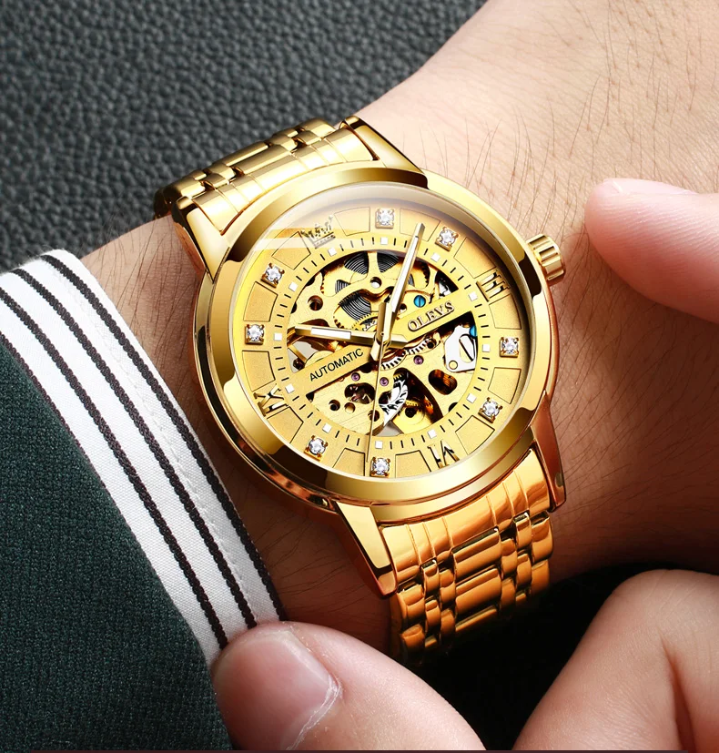 OLEVS 9901 Men's Automatic Mechanical Movement Watches Waterproof Luminous Diamond Design Luxury Brand Business Wrist Watch