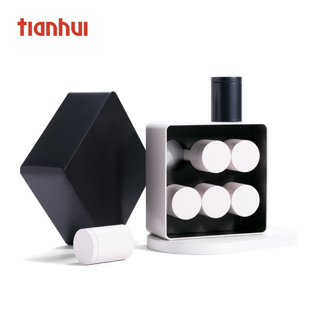 Tianhui Square Storage  Tea Packaging Flower Tea Gift Tin Metal Boxes with Six Tins Set