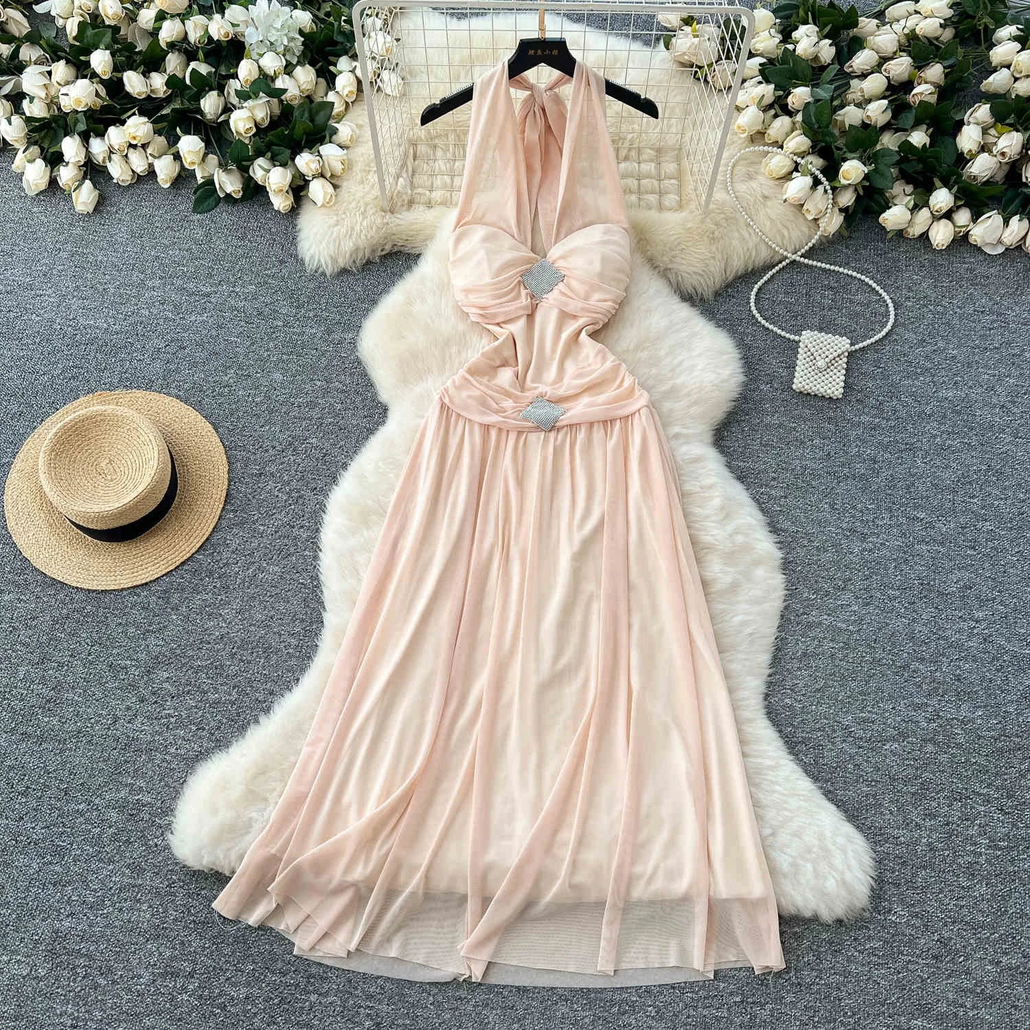 chinese dress ladies Generic Fairy Dress Sling Dress Holiday Dress by the Sea Summer Beach Sling  Dress for Women Fairy Dress New, beige : Amazon.nl: Fashion main image 0