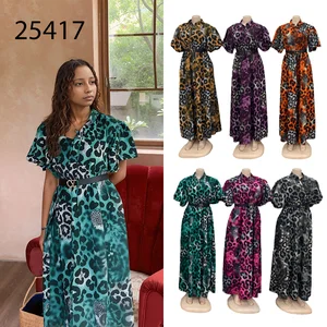 Wholesale New Large Size Summer Elegant V-neck Tunic Printed Lapper Short Sleeve Dress