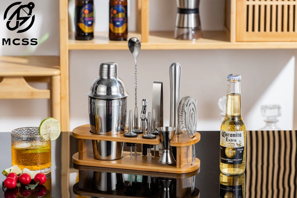 Mcss Bar Tools Set Stainless Steel Cocktail Shaker Fourpiece Bamboo