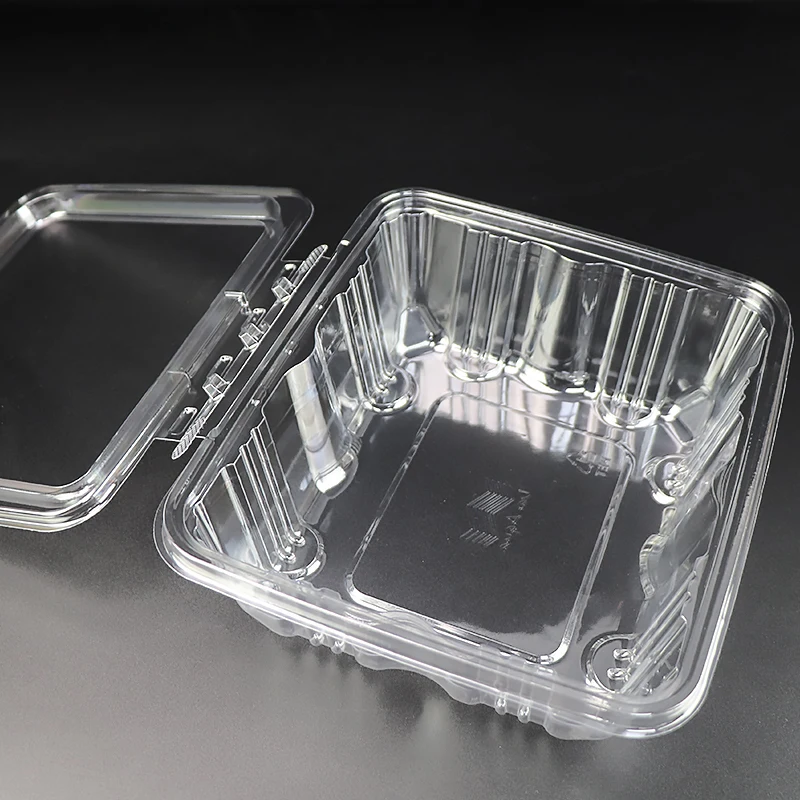Tamper Proof Plastic Hinged Container Tamper Evident PET Containers PET Food Salad Container for Nuts, Fruit, Salad Packaging