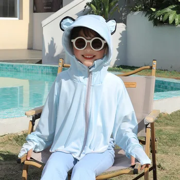 1Pcs Children'S Sunscreen Clothing Uv Protection Summer Baby Coat  Breathable Hooded Sun Protection Clothing,130Cm