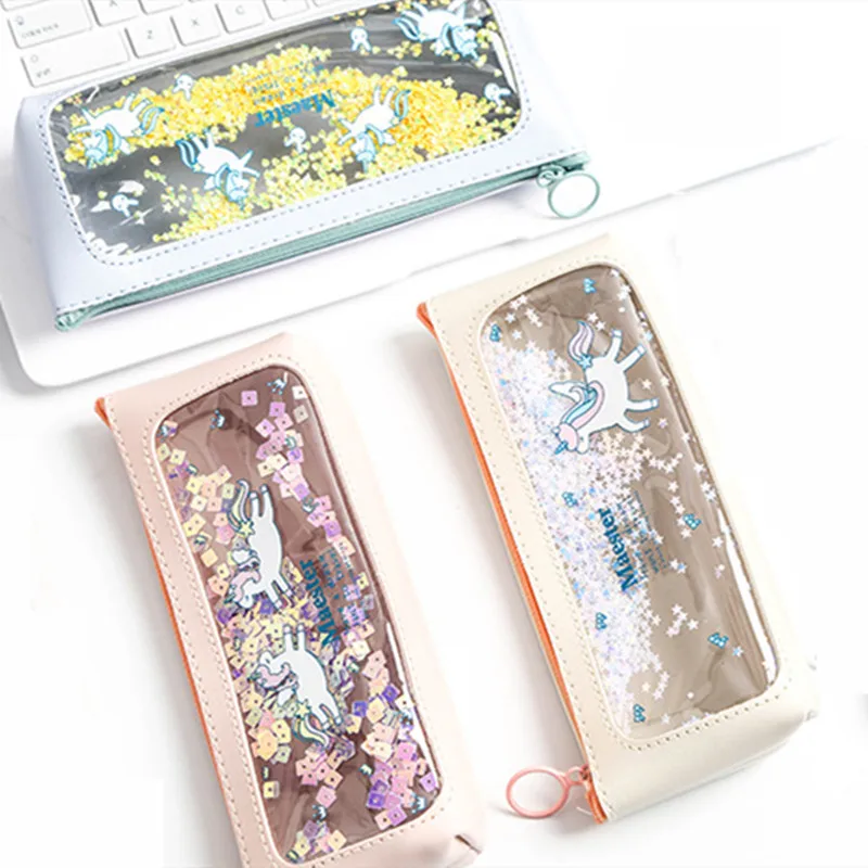 高品质透明pvc流沙独角兽铅笔袋文具定制袋和铅笔盒 - buy unicorn