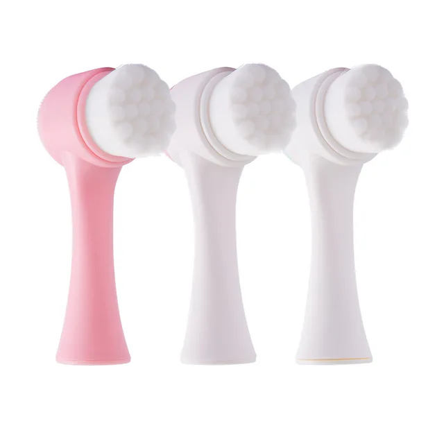 3D double-sided facial brush soft bristled silicone facial cleanser household manual facial brush deep cleansing of pores