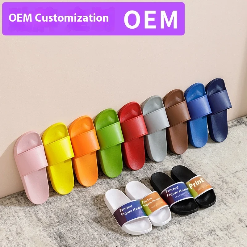 OEM Custom Summer Slide Sandals Home Slippers for Men Women Non-Slip Rubber Insole Fashion Style Cross-Border Logistics Included