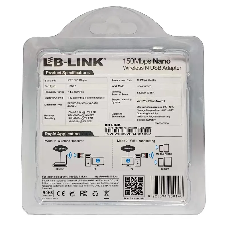 LB-LINK натуральная кожа мини USB карты 150 м беспроводная карта Wi-Fi передатчик и приемник WN151