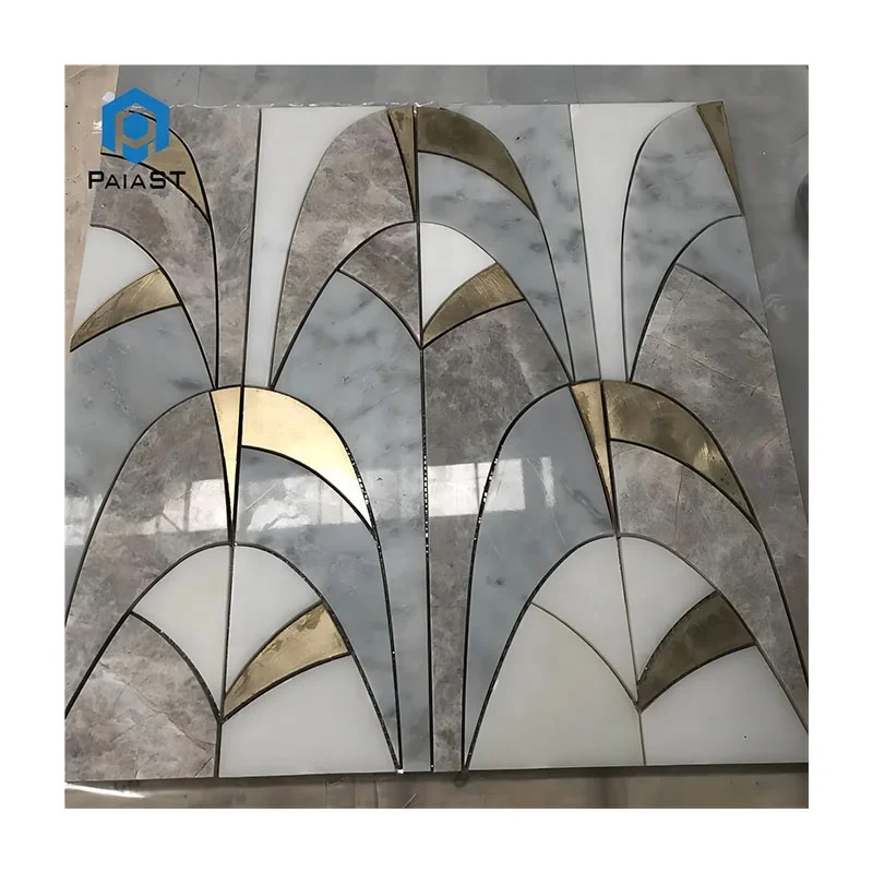 Corak Jet Air Berdasarkan Rekaan Khas pada Jubin Marmar dengan Mozaik Loyang, Jubin Dinding Marmar Kelabu