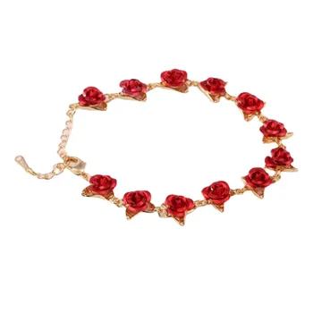 Rose Leaf Bracelet Red Rose Leaf Bracelet Flower Alloy Design String Bracelet  Jewelry  Bracelets  AliExpress