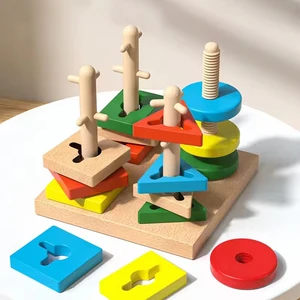 Montessori Toys for 1 to 3-year-old Boys Girls Toddlers Color Recognition Stacker Shape Sorter Wooden Toy Learning Puzzles Gift
