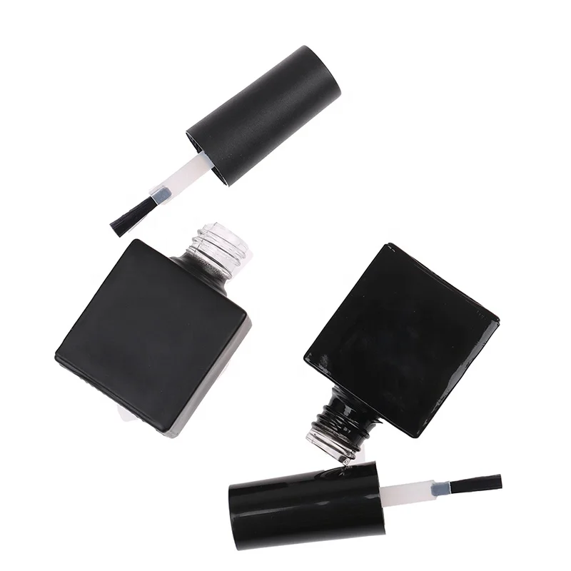 Manufacturers 10ml Flat Square Matte Glossy Black Empty Nail Polish Bottle for UV Gel Cosmetic Packaging Box