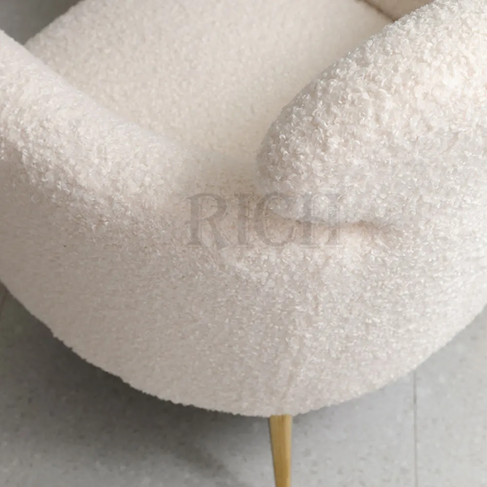 Modern Luxury White Velvet Boucle Fabric Leisure Arm Chair for Apartment Living Reading Room Bedroom Hotel Office Waiting Room