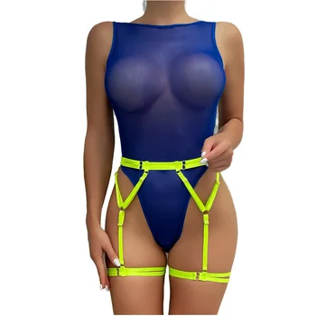 2024 New Jumpsuit Sexy Mesh Underwear Color Matching Garter Hot Sale Women's Bodysuits For Women