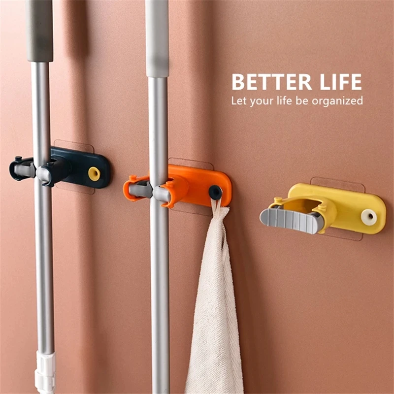 Mop Rack holders Bathroom Accessories Wall Mounted Shelf Kitchen Organizer Hook Holder Brush Hanger Behind Doors Storage Tool