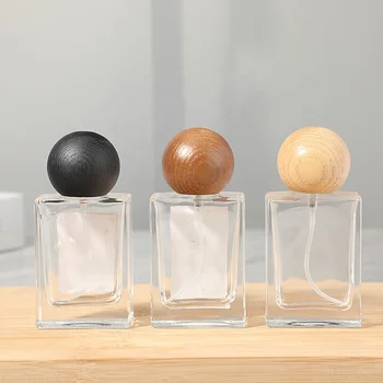 2024 New Design Ball Wood Cap Glass Bottle 100ml spray perfume Bottle Wood Cap