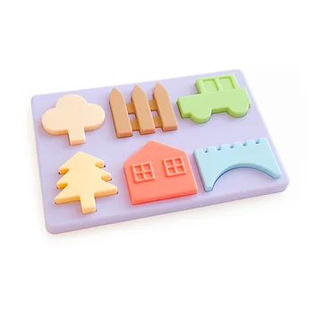 Factory Custom Early Learning Educational Geometric Shape 3d Silicone Baby Puzzle Jigsaw Toy