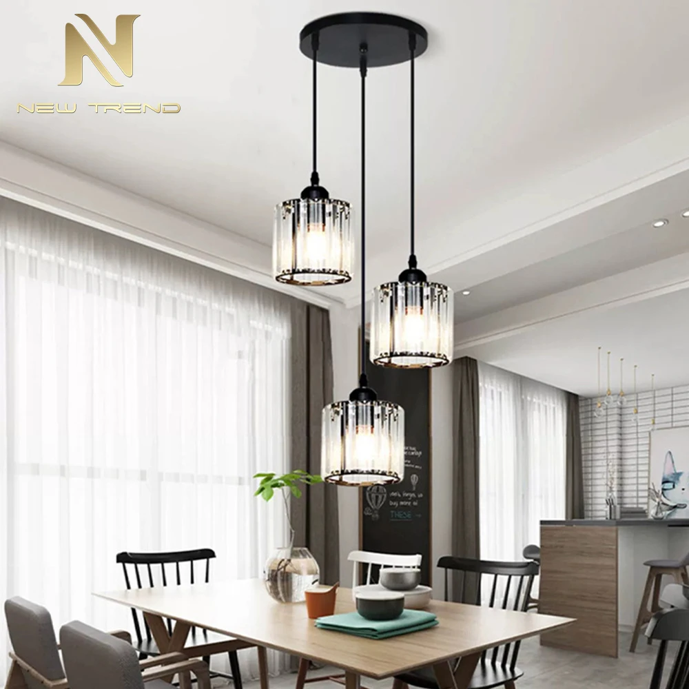 PD8009 Modern Circle Crystal Chandelier Linear E12 Island Pendant for Dining Room