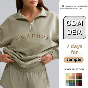 ODM High Quality Custom Fashion Women's Lapel Sweatshirt 100% Cotton Wool French Terry Oversized off Shoulder Sweatshirt