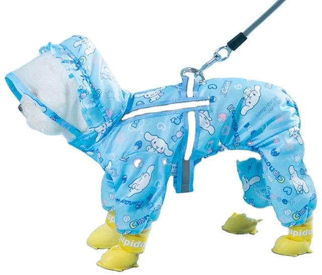 Wholesale Cute Blue Dog Raincoat Multi-Function Waterproof Four-Legs Cover for Little Pets for Summer and Winter