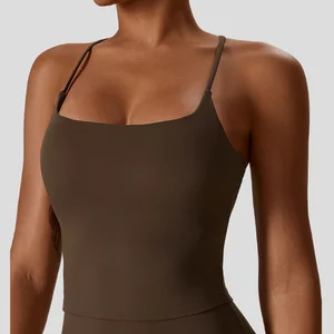 Custom Soft Cross Back Strappy Quick Dry Tank Top Lightweight Breathable Yoga Vest Removable Cups for Running Sports Sports
