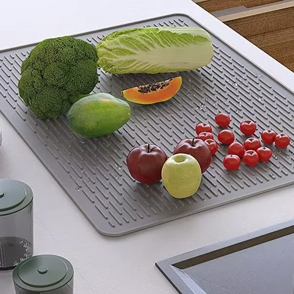 Multifunctional Kitchen Glass Tableware Silicone Drain Mat Collapsible Non-slip Placemat Large Size Silicone Kitchen Table Mat