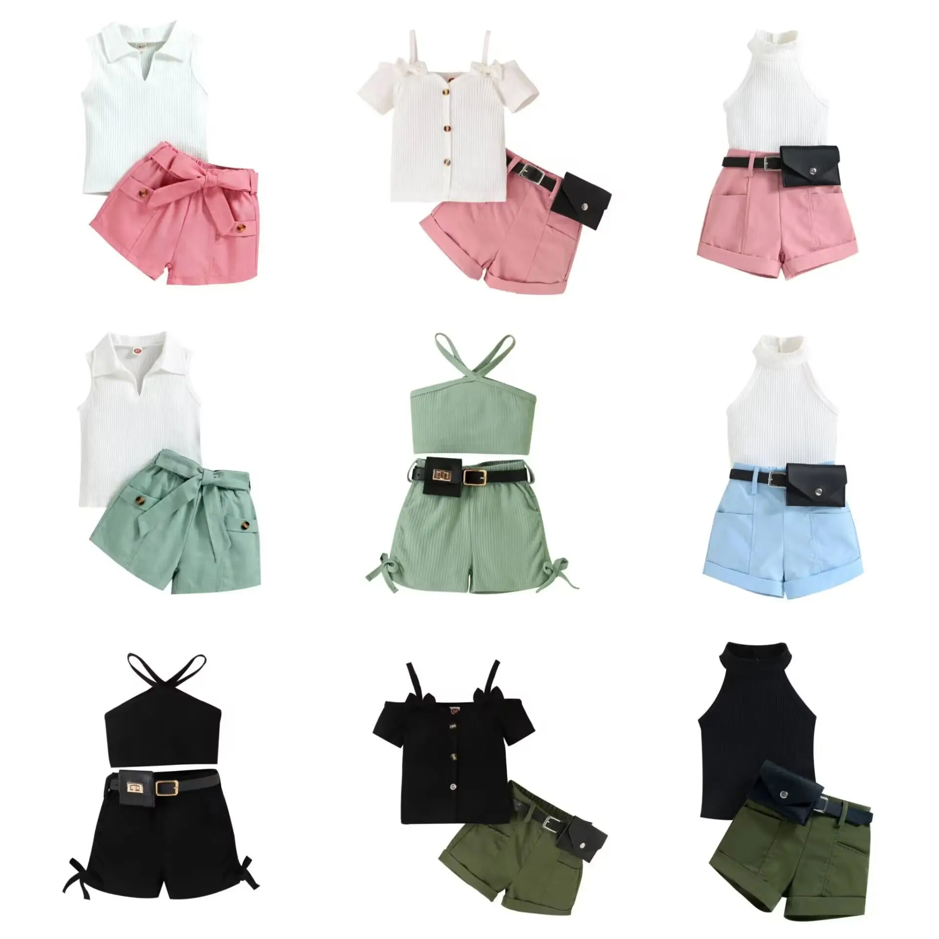 Лидер продаж, летний комплект одежды для девочек, топ в полоску с оборками на плечах и джинсовые шорты, комплект из двух предметов