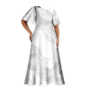 Customize 2025 New Arrival Custom White Polynesian Design Large Size Ladies Dress for Mother's Day Summer Maxi Casual Dress
