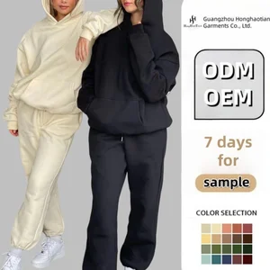 ODM OEM Custom Logo Jogging Suit Blank Cropped Hoodie Set Lounge Women Tracksuit 2 Two Piece Set for Women Jogger Sweatpants