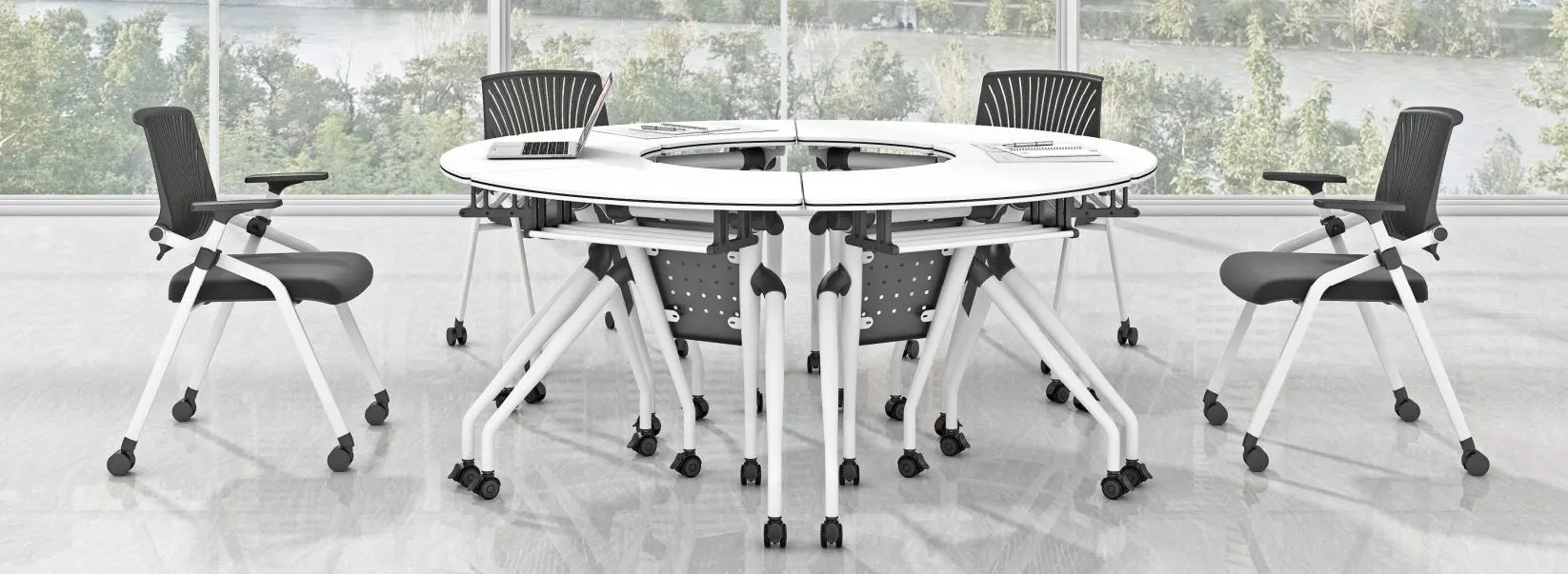 Modern Trapezoid Wood Conference Table for Training Center Classroom Modular Desk Furniture Elementary School Office Study Use