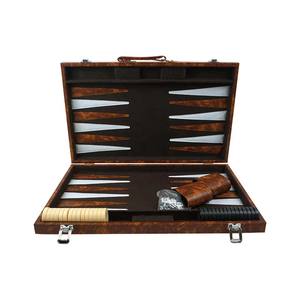 Factory Professional Backgammon Game Set 1.45inch Backgammon Pieces 18 Inch Travel Leather Board Box Set for Funny Games