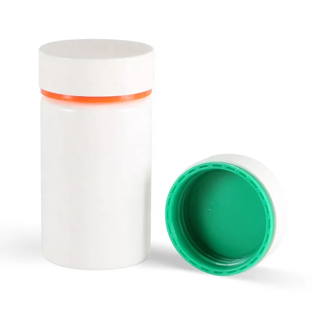 Custom Food Grade HDPE White Orange 120ml Plastic Bottle for Capsule/ Gummies/ Medicine/ Tablet/  Vitamin / Pharmaceutical