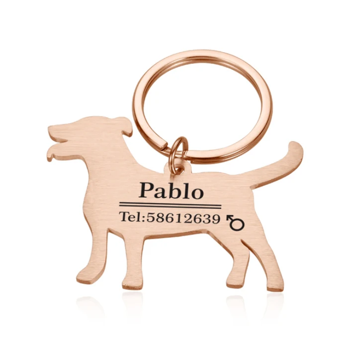 Customized Message logo ID Text Engraved Pet Tag Jewelry Stainless Steel Custom Blank Dog Shaped Pendant Keychain Wholesale