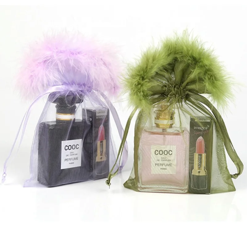 50Pcs Wholesale Feather Organza Drawstring Pouches Gift