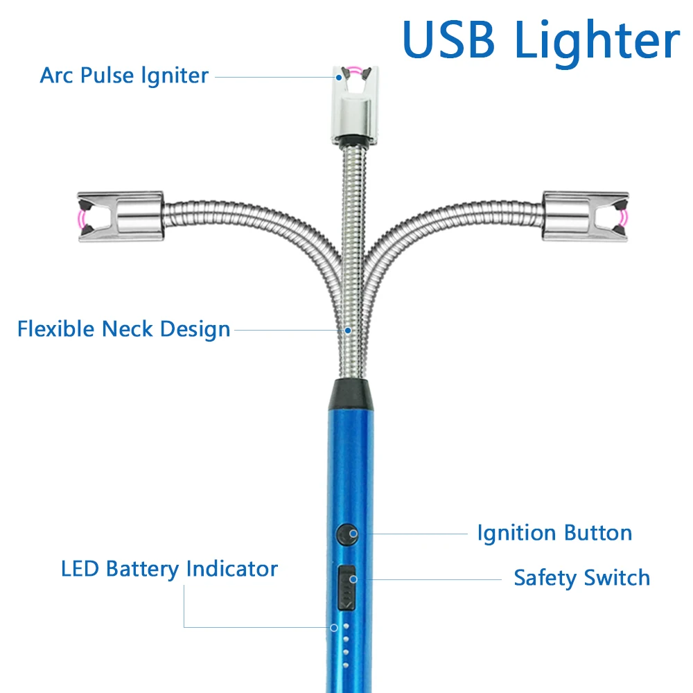 Wholesale Windproof 360 Degree Free Rotation BBQ Lighter USB Rechargeable Electric Arc Lighter for Candle Kitchen