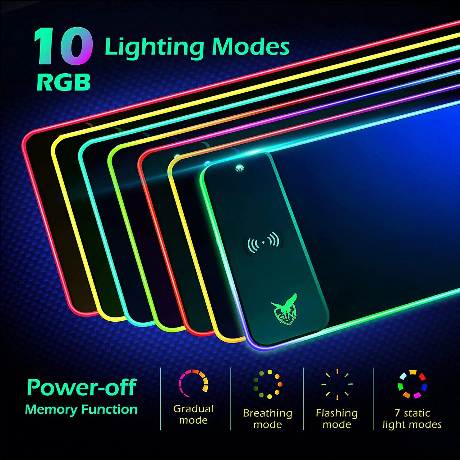 10 Light Modes Extra Large Mousepad Nonslip Rubber Base Computer Led