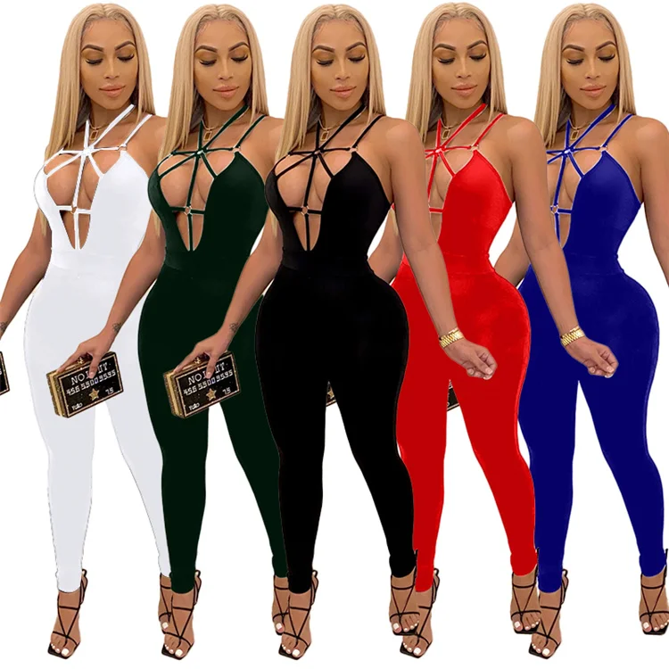 Latest Design Sleeveless Backless Rompers Club Sexy One Piece Plus Size Spring Summer Women Jumpsuit