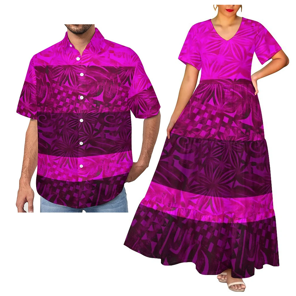 Hawaiian Tropical Style V-neck Loose Casual Dress and Men's Shirt Drop ...