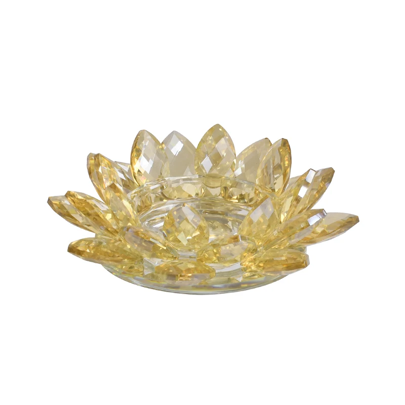 Nordic Luxury Crystal Clear Color Lotus Flower Shape Tealight Votive Candle Holder For Home Wedding Office Bar Centerpieces