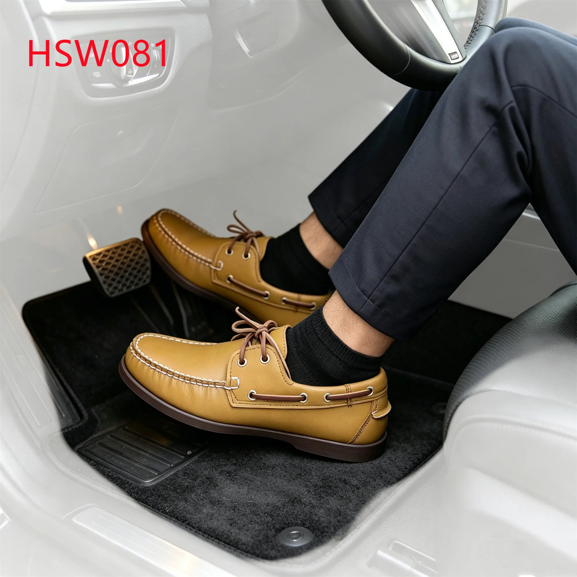LXG,Daily Wear Non-tired Flat Sole Honey Color Moccasin Shoes Lace-up Style Handmade Hua Singh Boat Shoes for Driver HSW081
