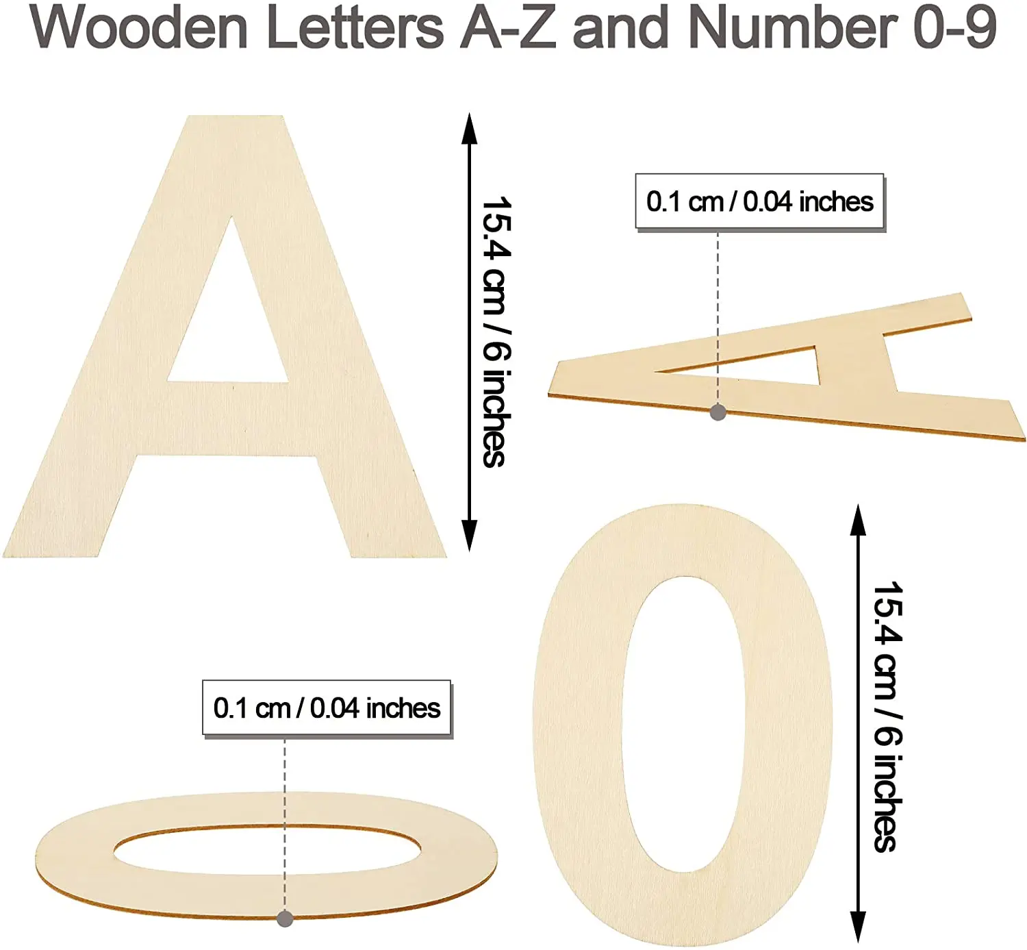 36 Pieces Wooden Letter Number Set Unfinished Wood Capital Alphabet Letters  Wooden Numbers DIY Cutout Wooden Letters for Wall Decor Home Decoration