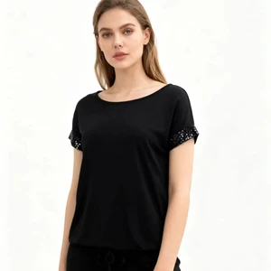 Women's Spring/Autumn Knitted Soft Stretch High Quality Fashion Sequins Embroidery on Batwing Sleeve Edge Pullover Plus Size TOP