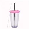 Couvercle rose rouge transparent-paille en acier inoxydable