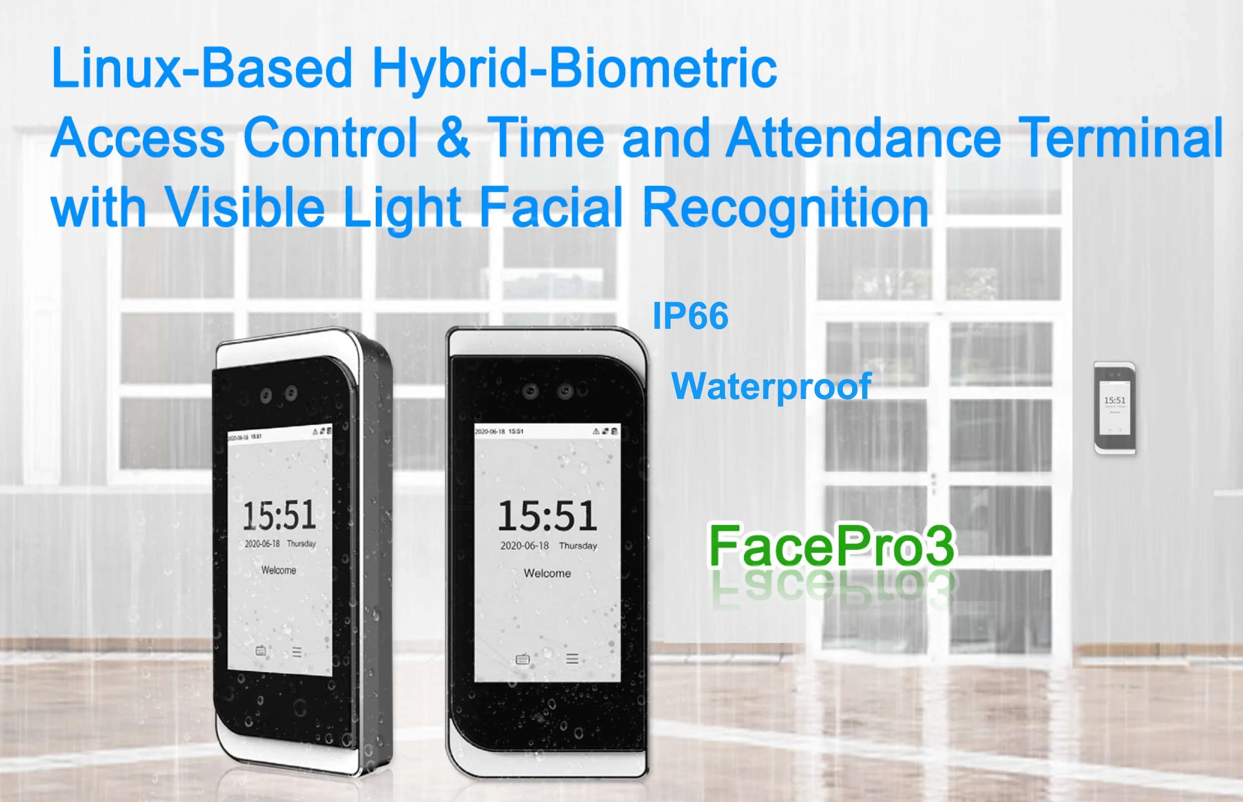 Waterproof IP66 Face/RFID card/Password Access Control and Biometric Time Attendance system Support wifi FacePro3