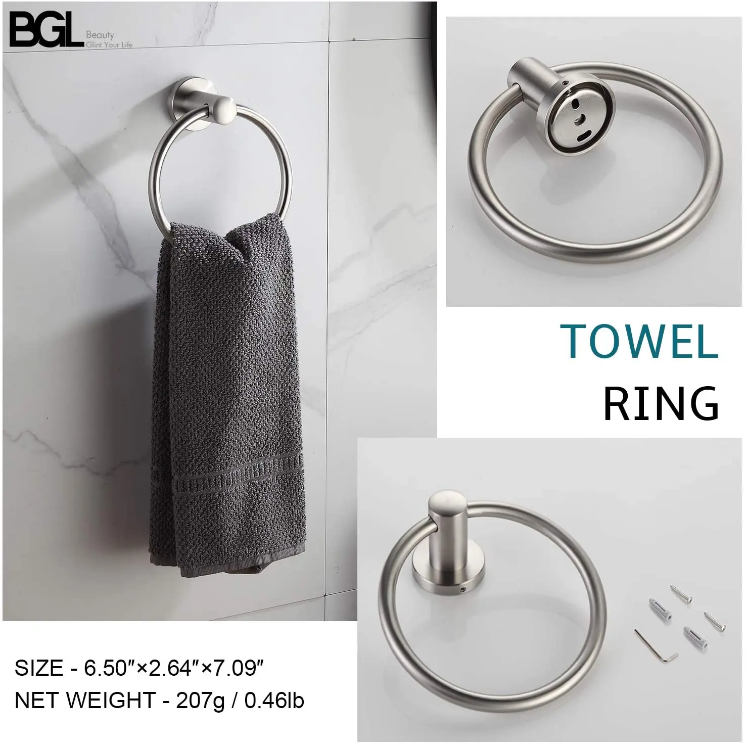 2 Pack Towel Holder No Drilling Heavy Duty Simple Round Brushed Nickel