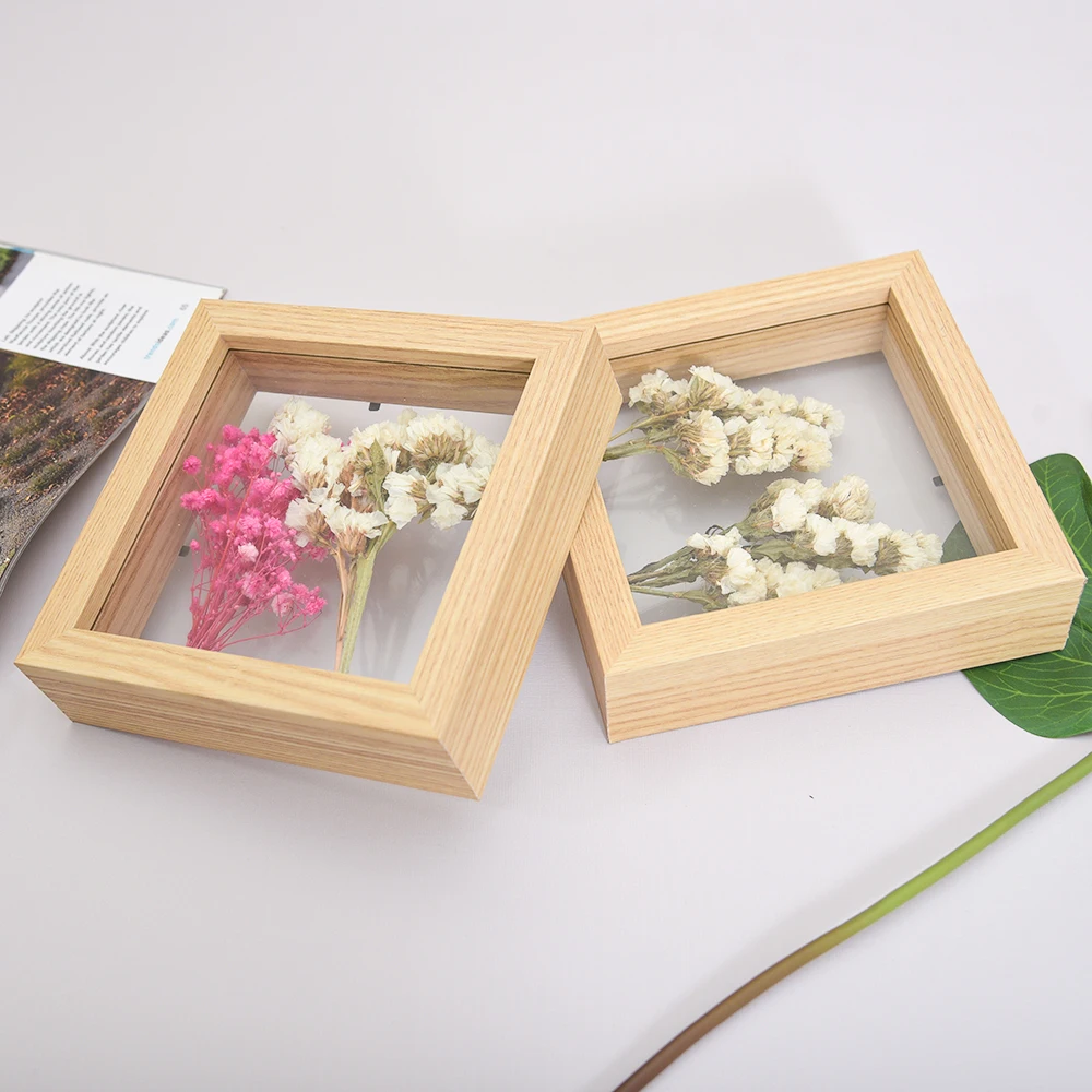 Artwork Dried Flower Display Table Decoration Double Sided Real Glass