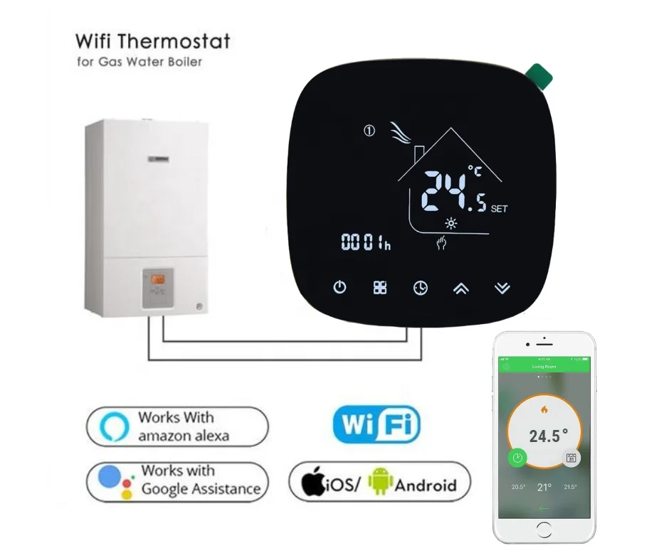 Smart WiFi Central Heating Thermostat Smart Control Black Shell 3A WiFi Thermostat With Dry Contact